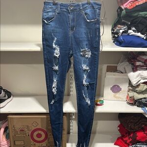 Stylish Distressed Blue Skinny Jeans